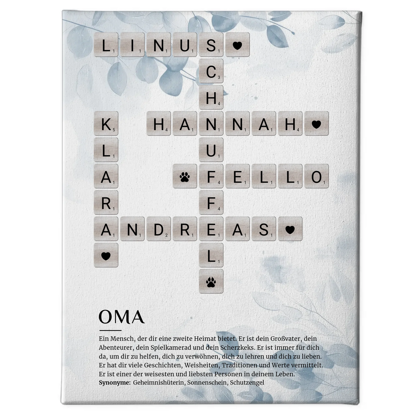 Personalisierte Fotoleinwand Definition Oma Kreuzworträtsel Geschenk