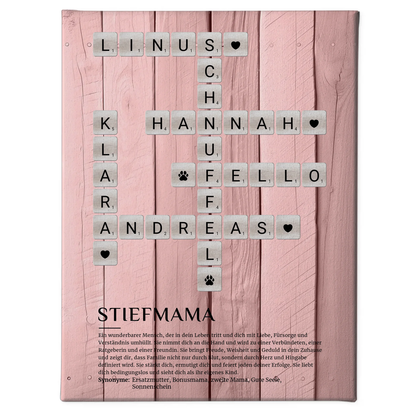 Personalisierte Fotoleinwand Stiefmama Kreuzworträtsel Kunst