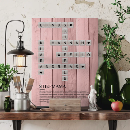 Personalisierte Fotoleinwand Stiefmama Kreuzworträtsel Kunst