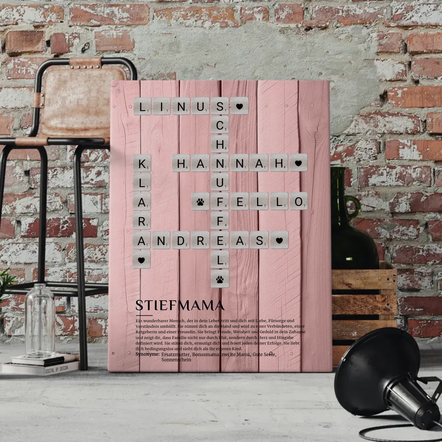 Personalisierte Fotoleinwand Stiefmama Kreuzworträtsel Kunst