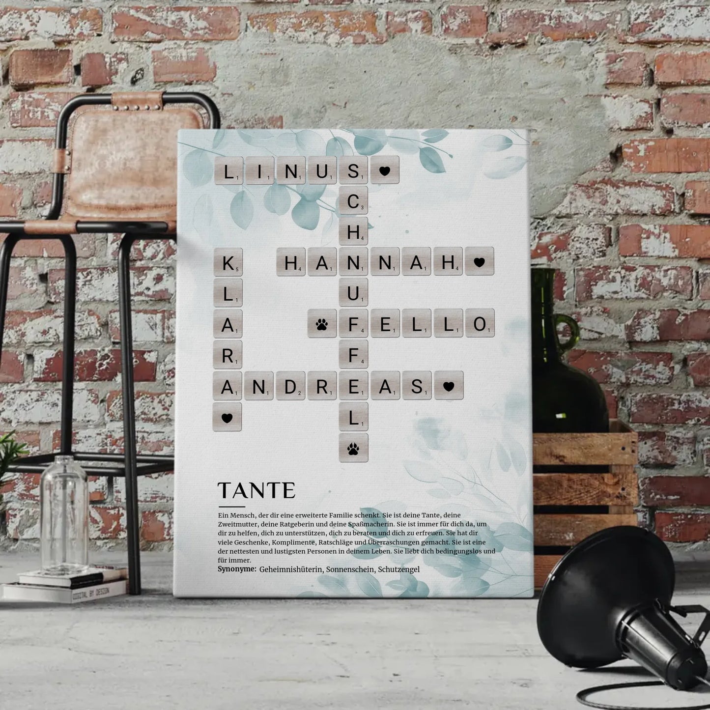 Personalisierte Fotoleinwand Tante Definition als Kreuzworträtsel