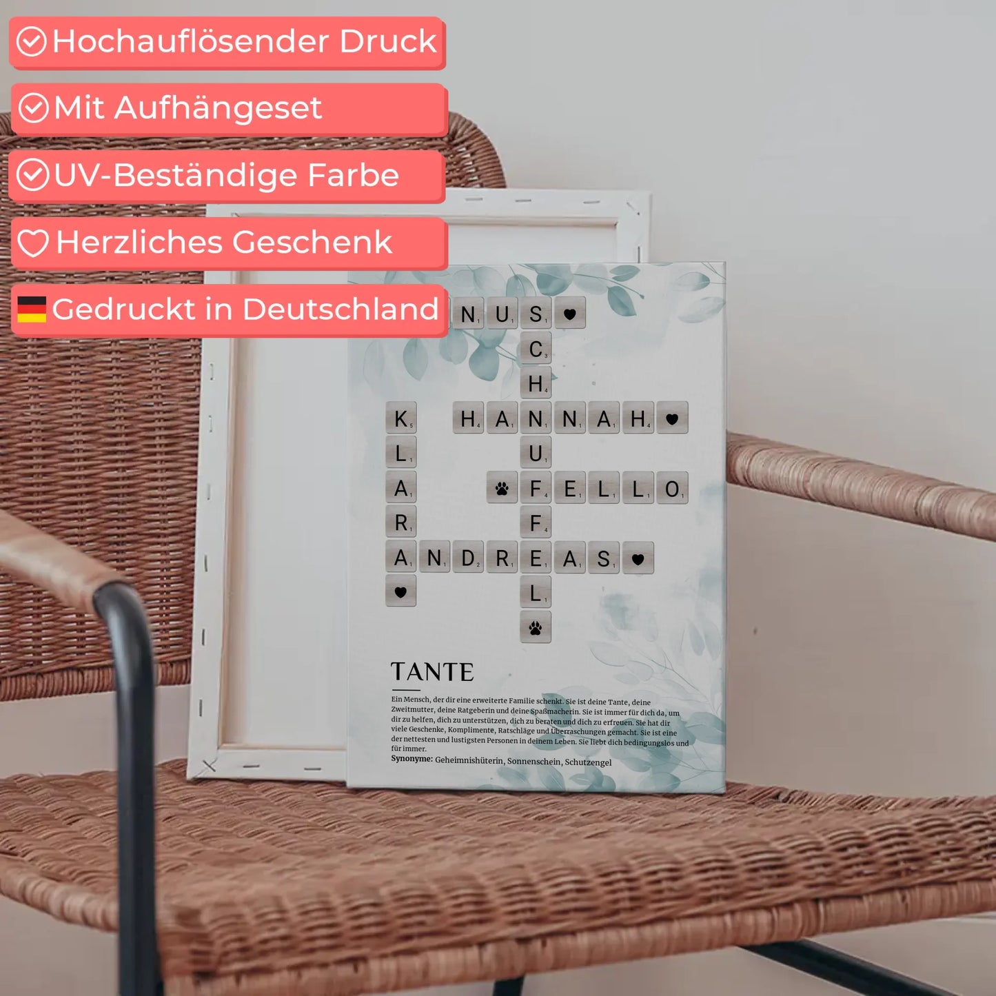 Personalisierte Fotoleinwand Tante Definition als Kreuzworträtsel