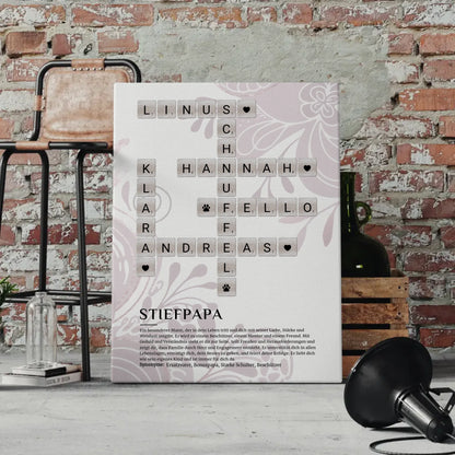 Personalisierte Fotoleinwand mit Definition Stiefpapa Kreuzworträtsel