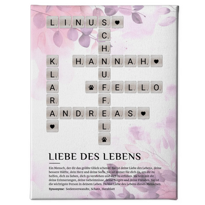 Leinwand mit Liebe des Lebens Definition und Kreuzworträtsel Bild