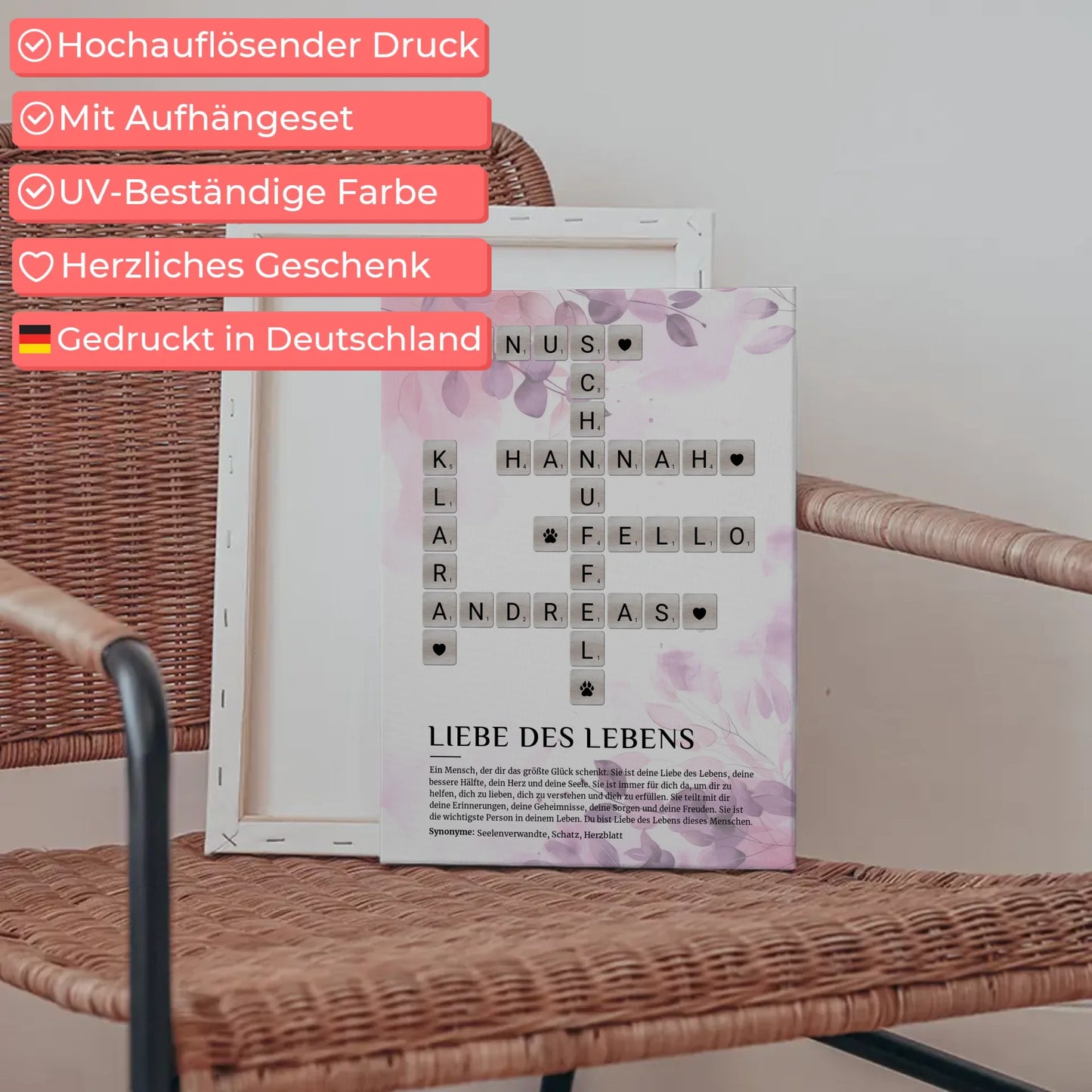 Leinwand mit Liebe des Lebens Definition und Kreuzworträtsel Bild