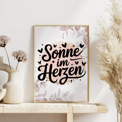 Sprüche Poster Sonne im Herzen für dein Zuhause gestalten