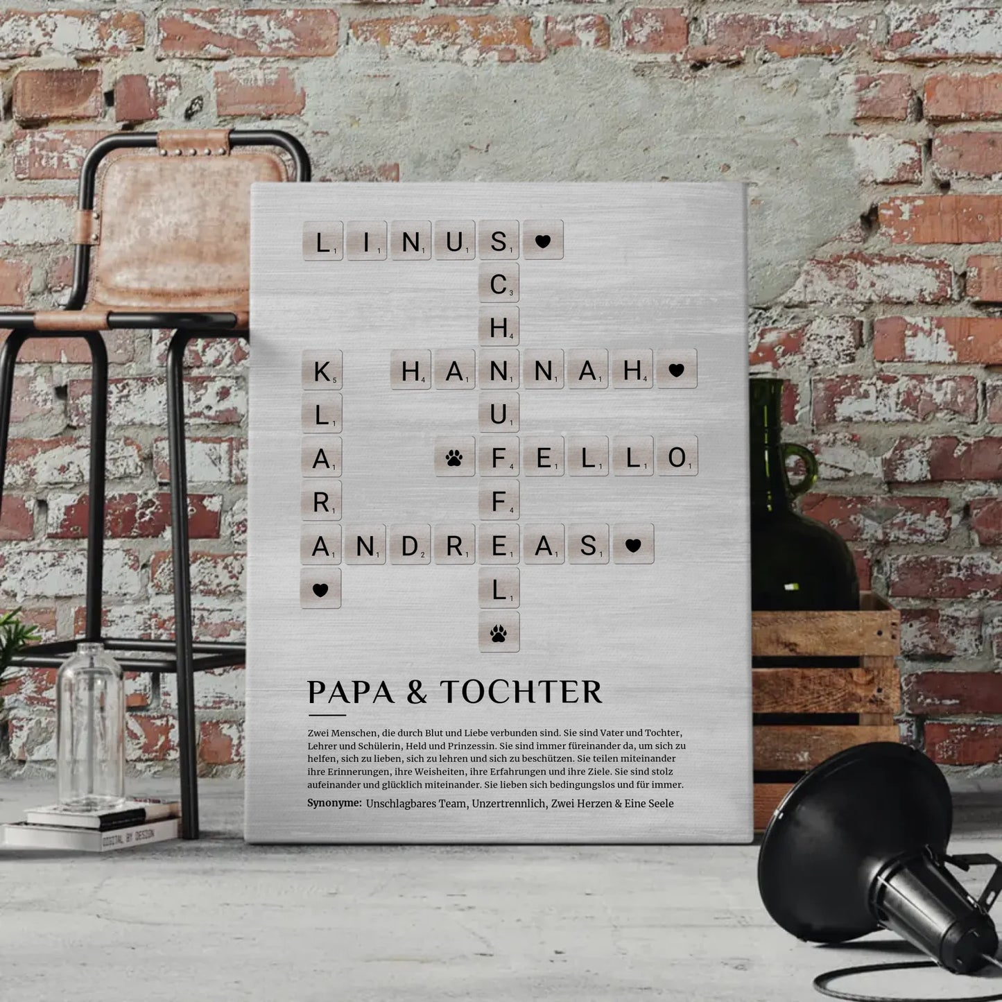 Papa & Tochter Definition Bild Leinwand Kreuzworträtsel Geschenk