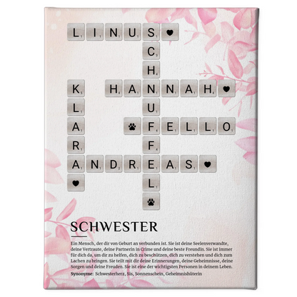 Personalisierte Leinwand Schwester Definition Bild Kreuzworträtsel