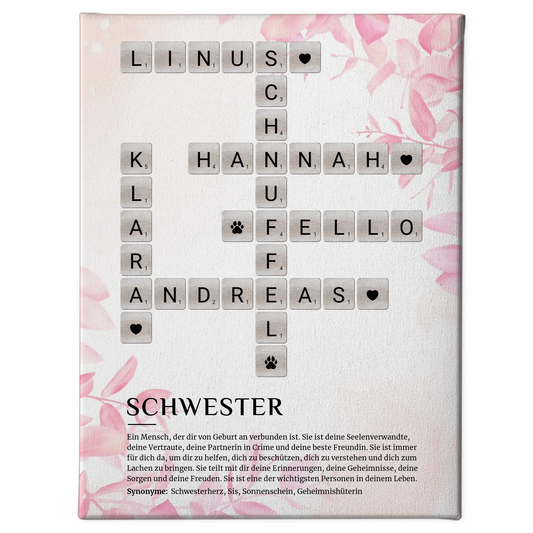 Personalisierte Leinwand Schwester Definition Bild Kreuzworträtsel