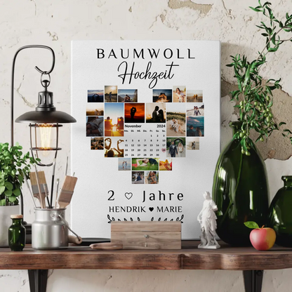 Leinwand mit Kalender zum 2 Hochzeitstag Geschenk Baumwollhochzeit
