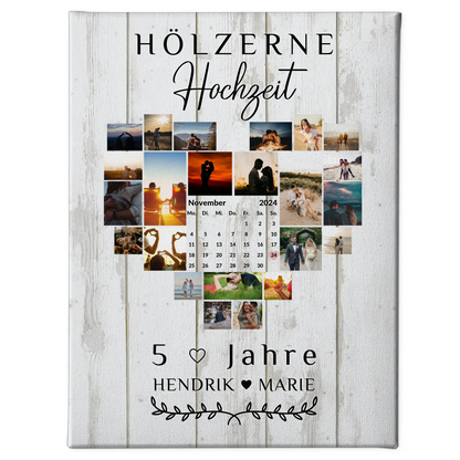 Leinwand mit Kalender für den 5 Hochzeitstag Hölzerne Hochzeit