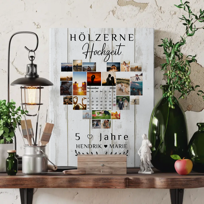 Leinwand mit Kalender für den 5 Hochzeitstag Hölzerne Hochzeit