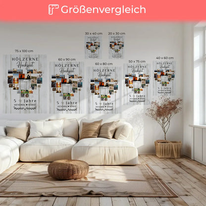 Leinwand mit Kalender für den 5 Hochzeitstag Hölzerne Hochzeit
