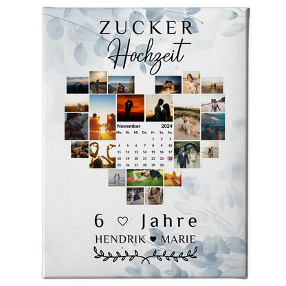 Leinwand mit Kalender 6 Hochzeitstag Geschenk für Zuckerhochzeit