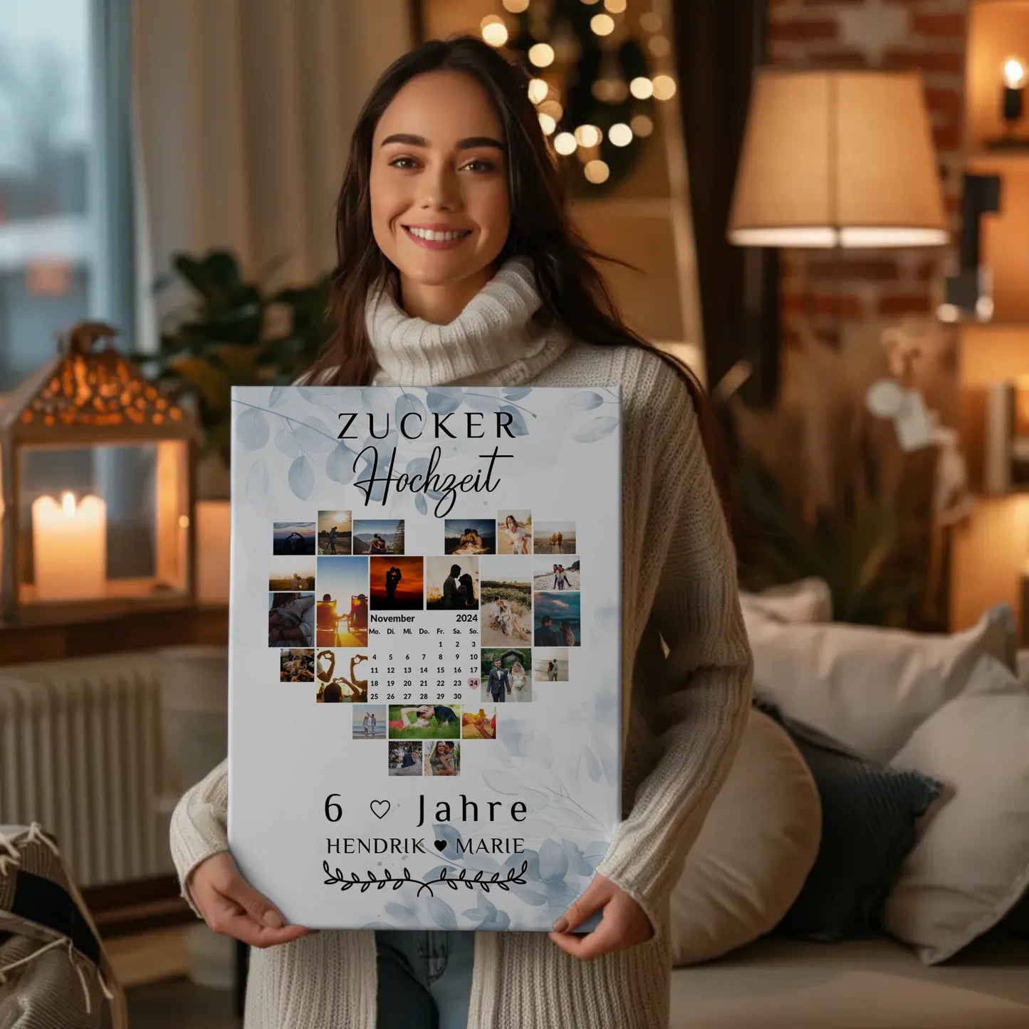 Leinwand mit Kalender 6 Hochzeitstag Geschenk für Zuckerhochzeit