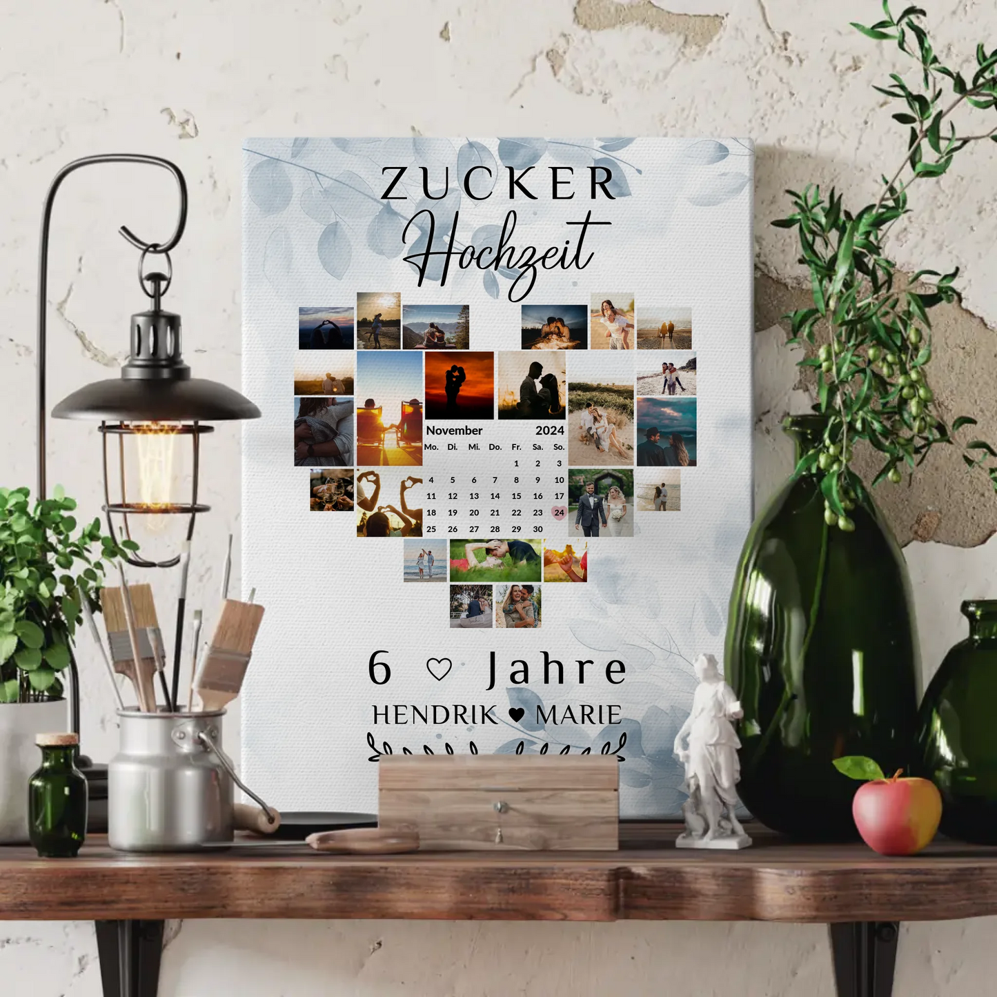 Leinwand mit Kalender 6 Hochzeitstag Geschenk für Zuckerhochzeit