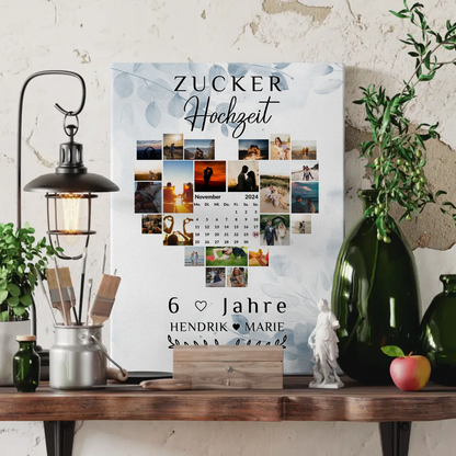 Leinwand mit Kalender 6 Hochzeitstag Geschenk für Zuckerhochzeit