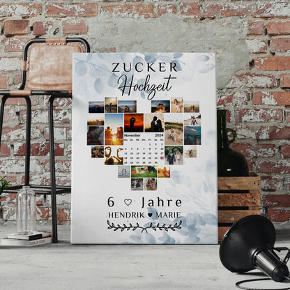 Leinwand mit Kalender 6 Hochzeitstag Geschenk für Zuckerhochzeit
