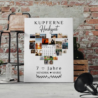 Leinwand mit Kalender zum 7 Hochzeitstag Kupferne Hochzeit Geschenk