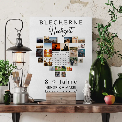 Leinwand mit Kalender 8 Hochzeitstag Geschenk Blecherne Hochzeit