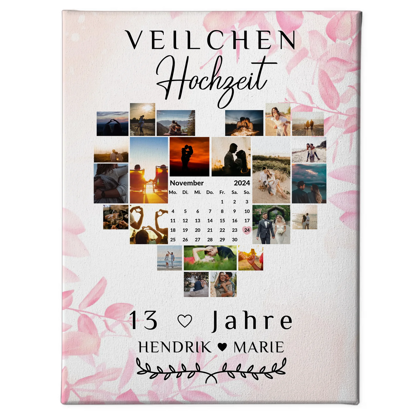 Leinwand mit Kalender 13 Hochzeitstag Geschenk Veilchenhochzeit