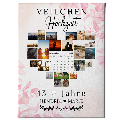 Leinwand mit Kalender 13 Hochzeitstag Geschenk Veilchenhochzeit