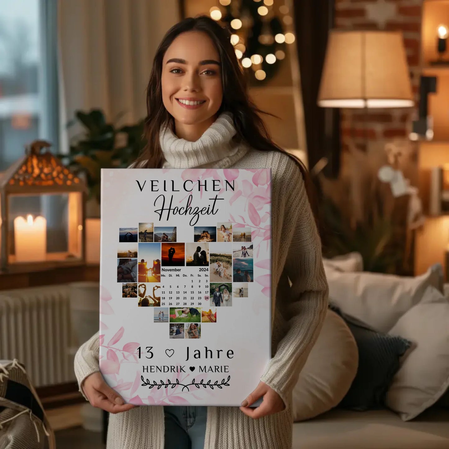 Leinwand mit Kalender 13 Hochzeitstag Geschenk Veilchenhochzeit