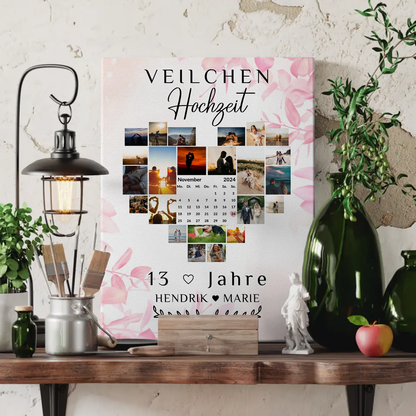 Leinwand mit Kalender 13 Hochzeitstag Geschenk Veilchenhochzeit