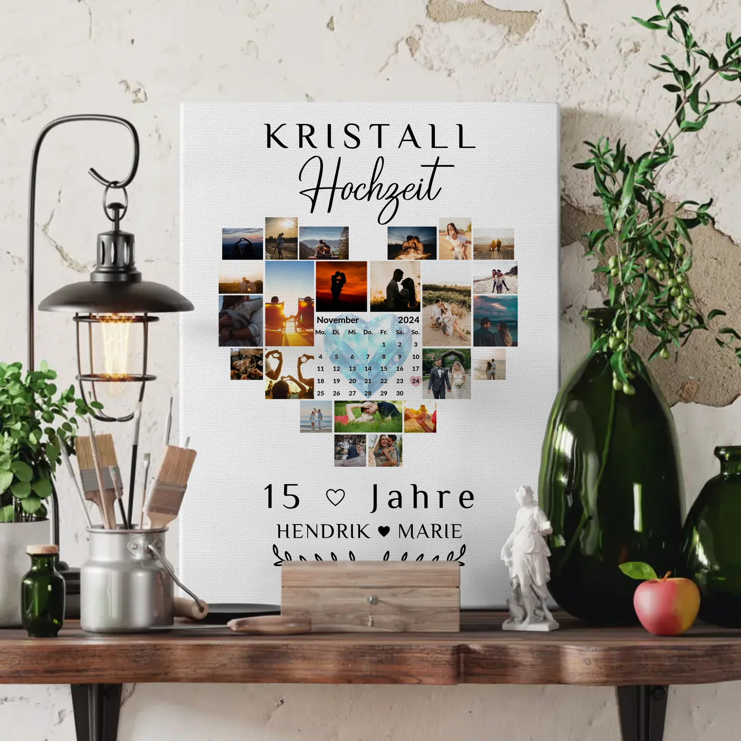 Leinwand mit Kalender 15 Hochzeitstag Geschenk für Kristallhochzeit