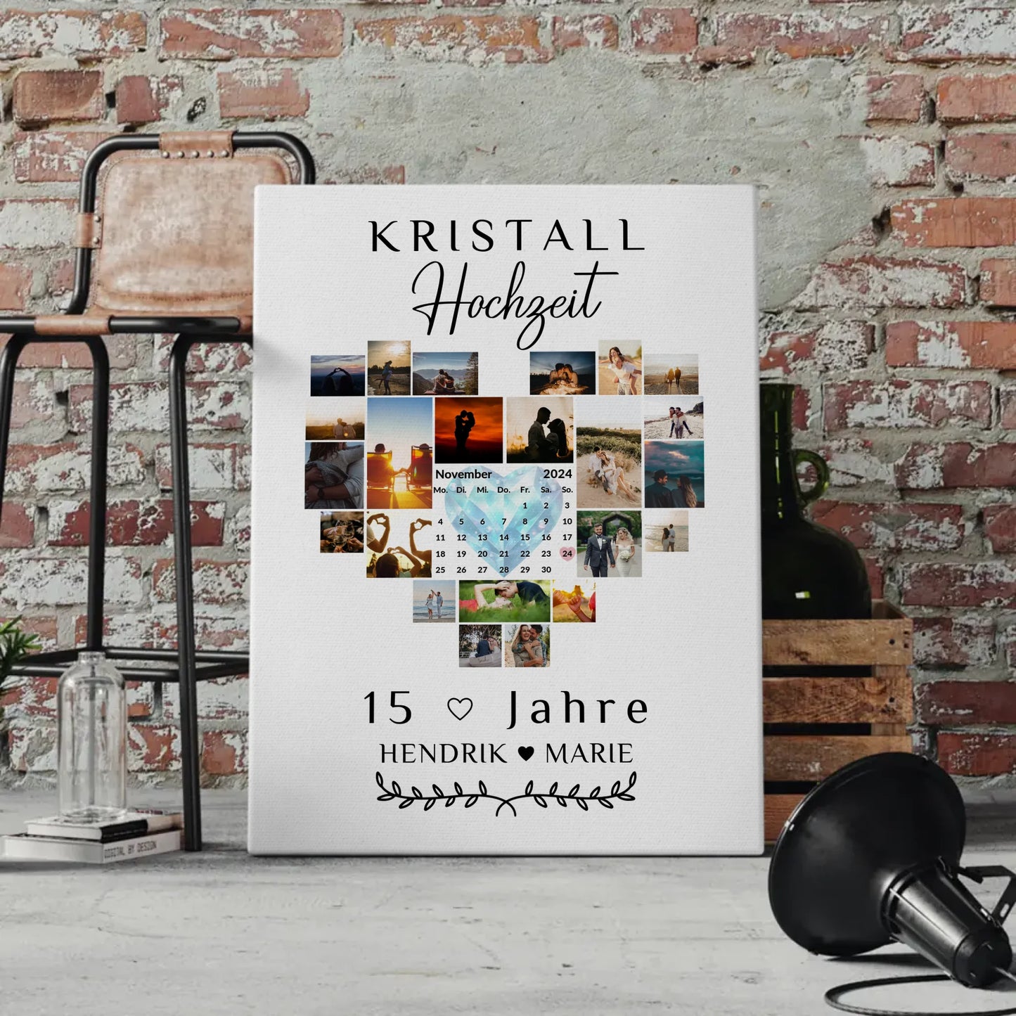 Leinwand mit Kalender 15 Hochzeitstag Geschenk für Kristallhochzeit
