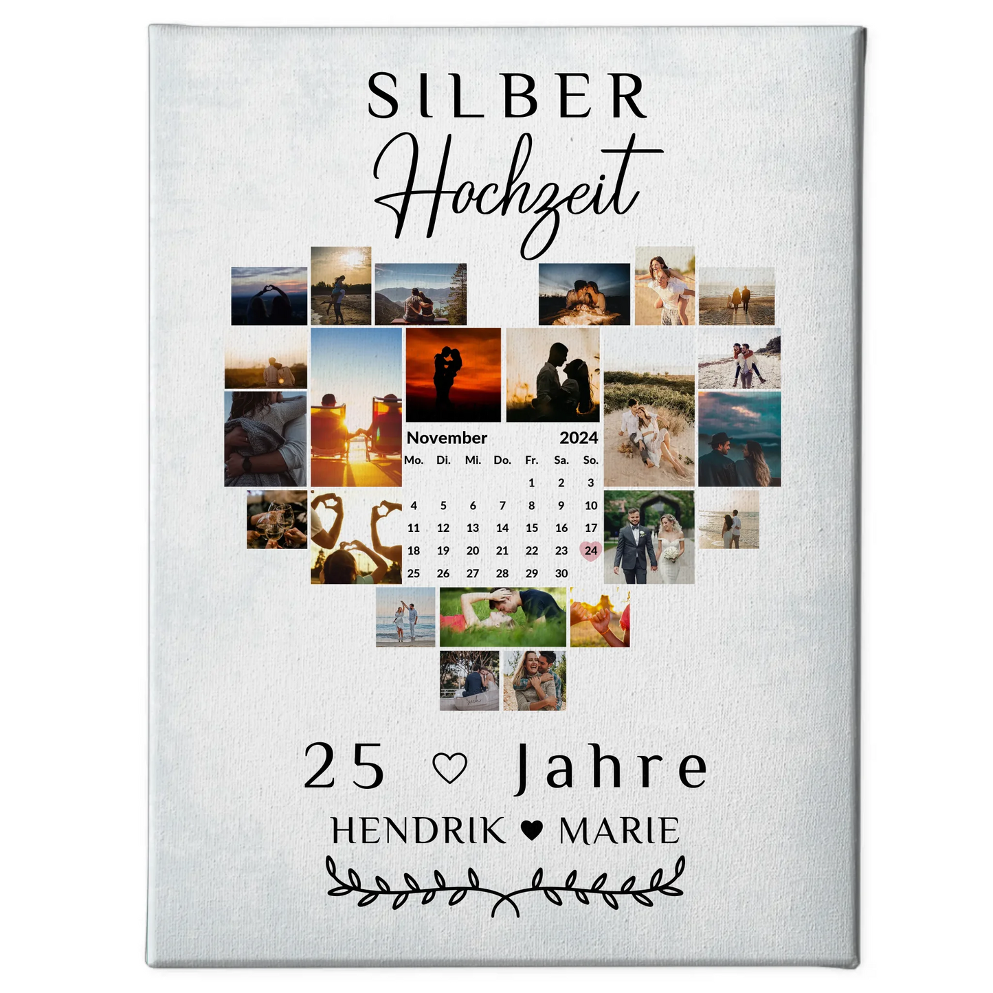 Leinwand mit Kalender 25 Hochzeitstag Geschenk für Silberhochzeit