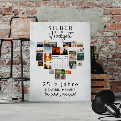 Leinwand mit Kalender 25 Hochzeitstag Geschenk für Silberhochzeit