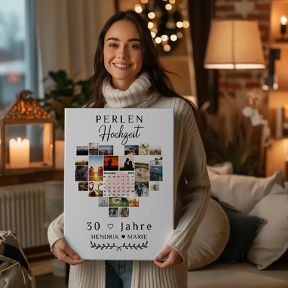 Leinwand mit Kalender 30 Hochzeitstag Geschenk für Perlenhochzeit