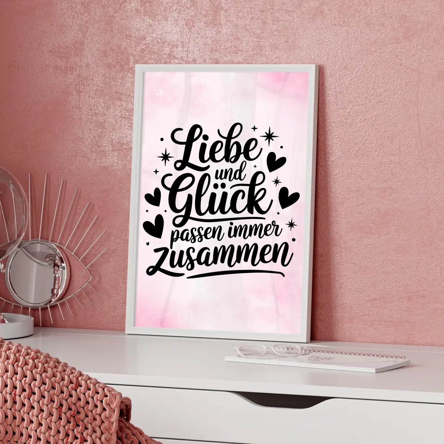 Poster mit Spruch Liebe und Glück passen immer zusammen