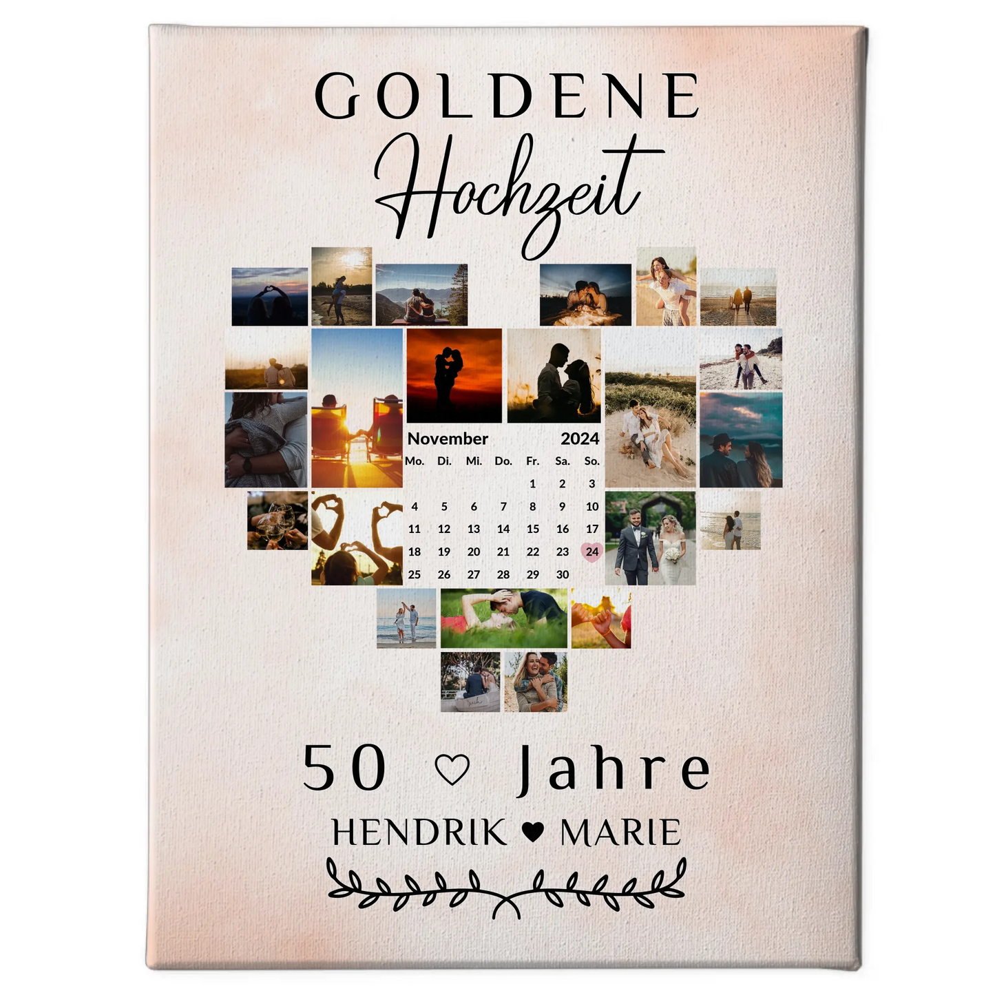 Leinwand mit Kalender zum 50 Hochzeitstag Geschenk für Goldene Hochzeit