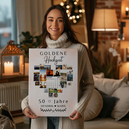 Leinwand mit Kalender zum 50 Hochzeitstag Geschenk für Goldene Hochzeit