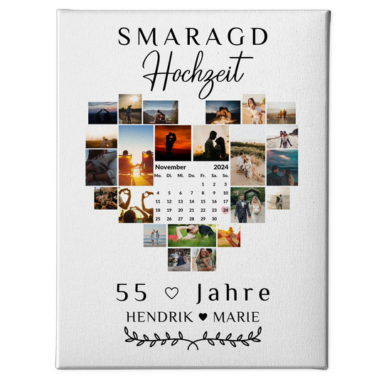 Leinwand mit Kalender 55 Hochzeitstag Geschenk für Smaragdhochzeit