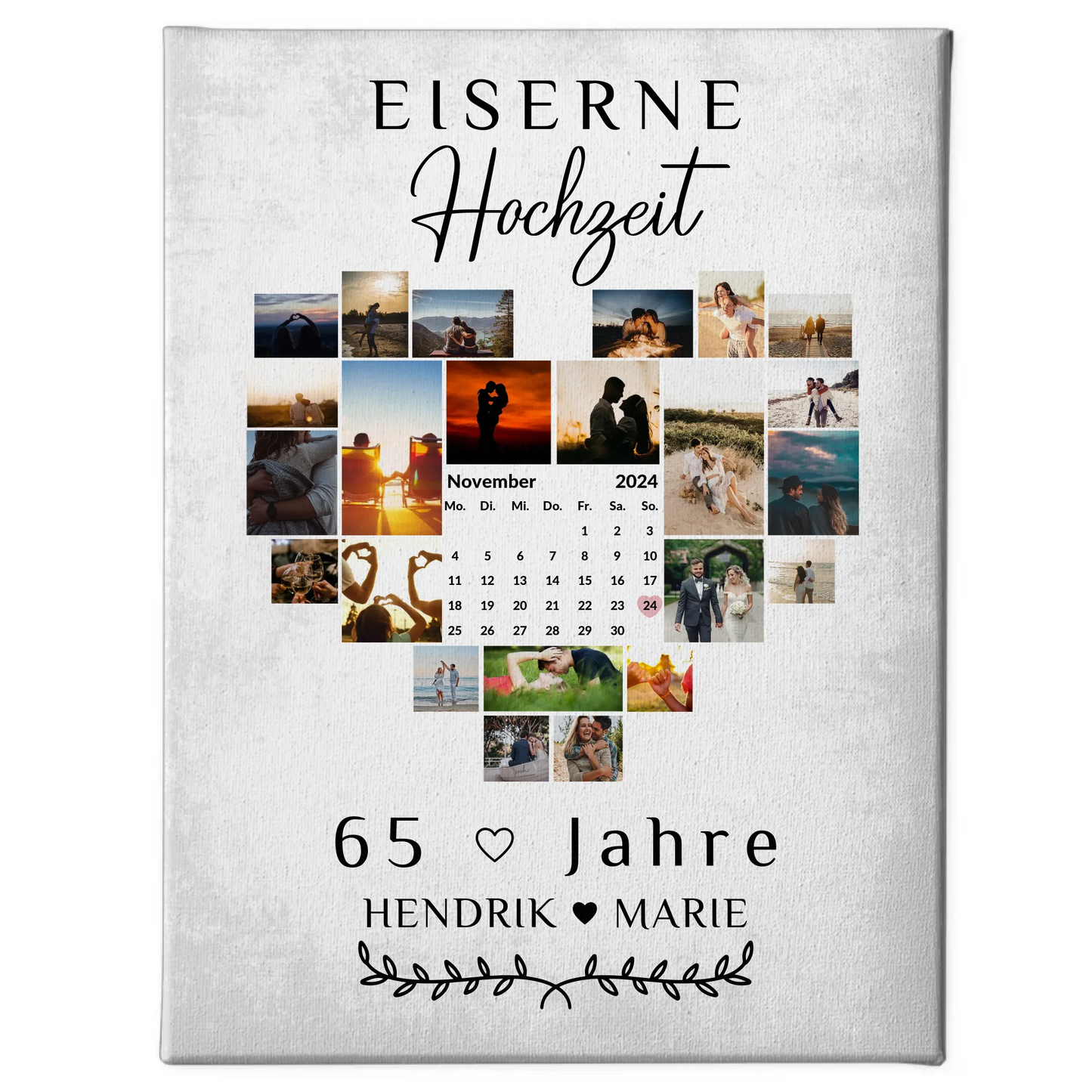 Leinwand mit Kalender zum 65 Hochzeitstag Geschenk Eiserne Hochzeit