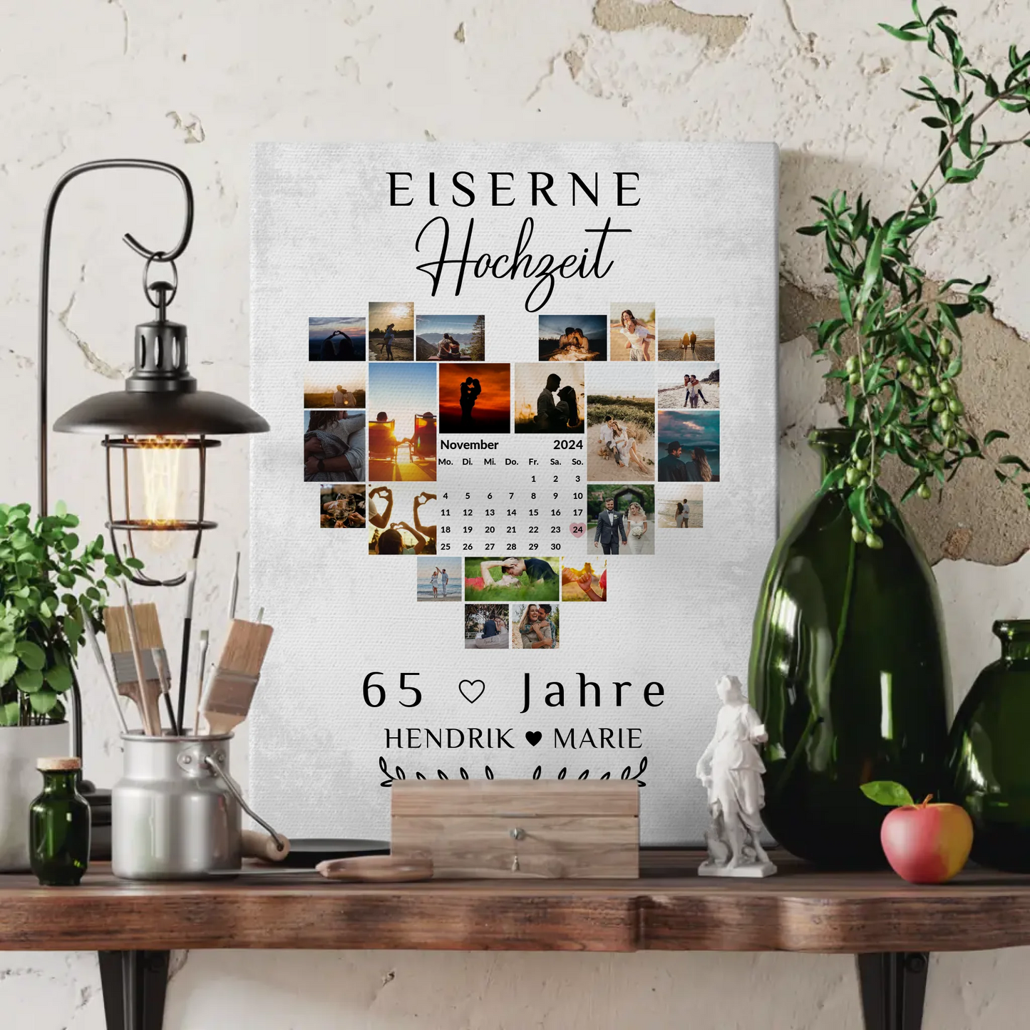 Leinwand mit Kalender zum 65 Hochzeitstag Geschenk Eiserne Hochzeit