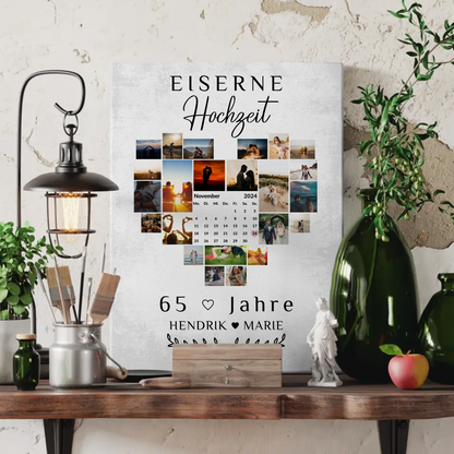 Leinwand mit Kalender zum 65 Hochzeitstag Geschenk Eiserne Hochzeit