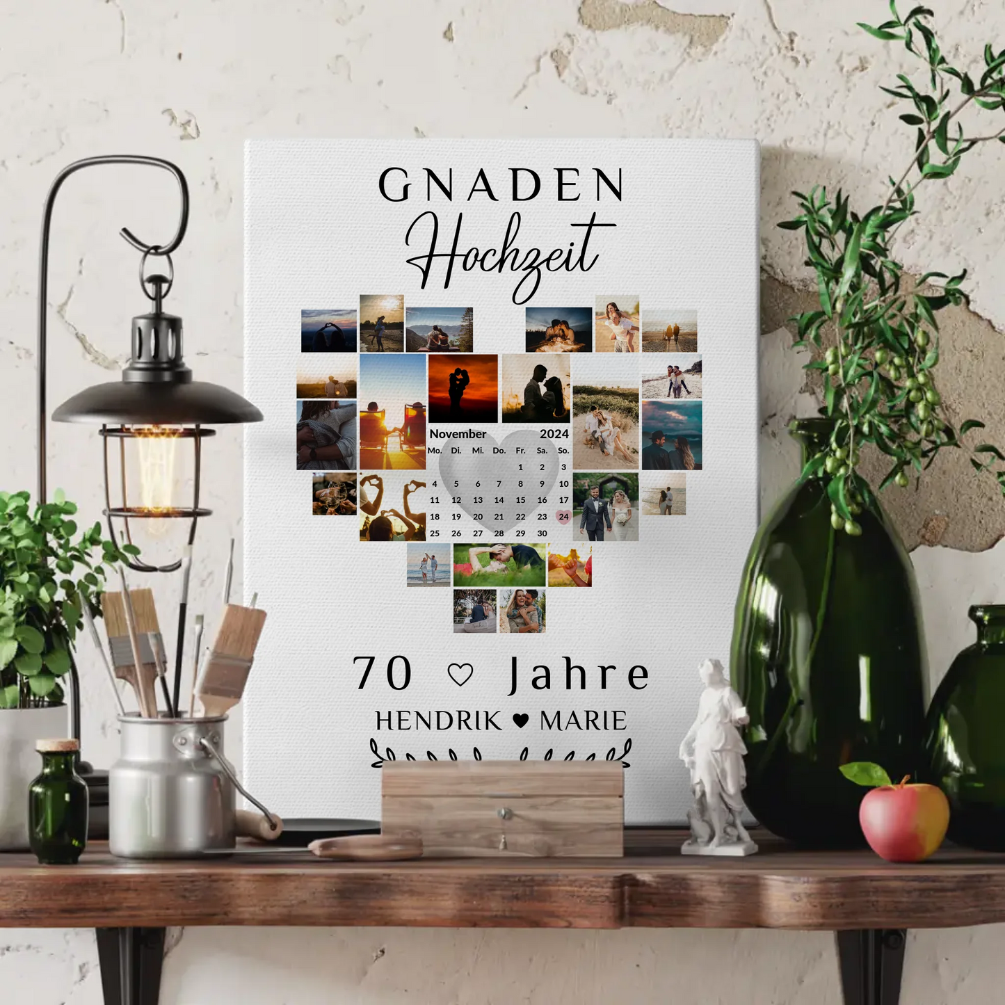 Leinwand mit Kalender 70 Hochzeitstag Geschenk Gnadenhochzeit
