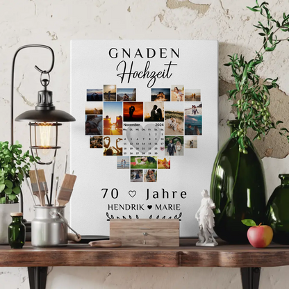 Leinwand mit Kalender 70 Hochzeitstag Geschenk Gnadenhochzeit