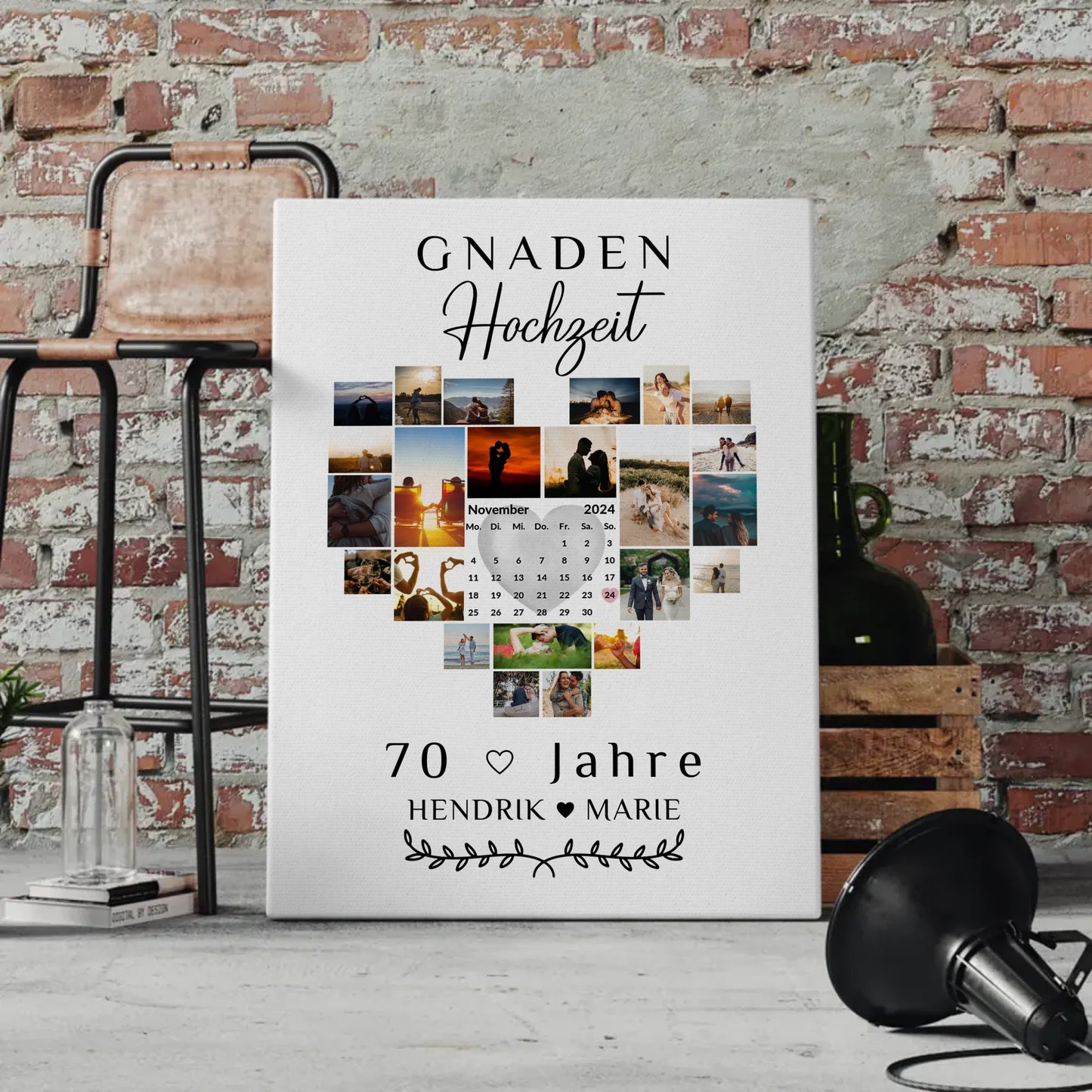 Leinwand mit Kalender 70 Hochzeitstag Geschenk Gnadenhochzeit