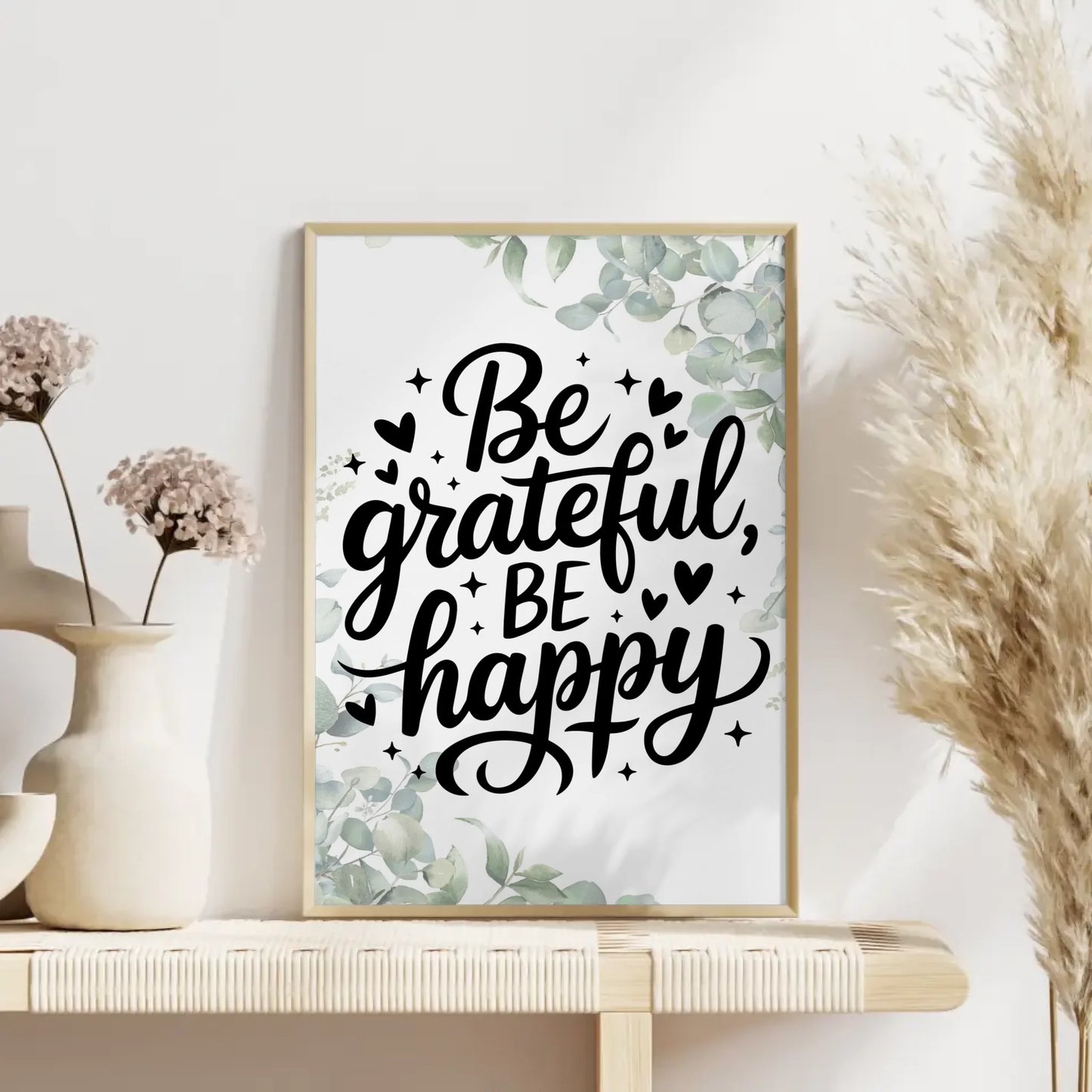 Spruchposter Be grateful be happy personalisierte Geschenke