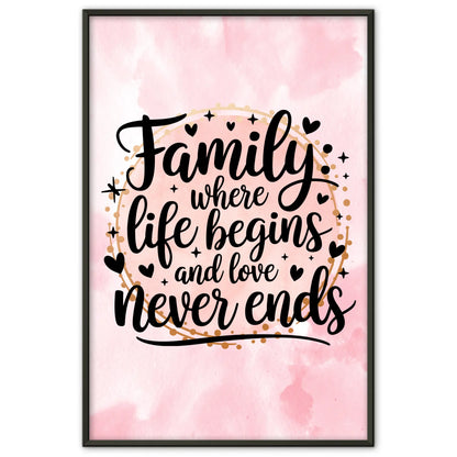 Poster mit Spruch Family where life begins and love never ends