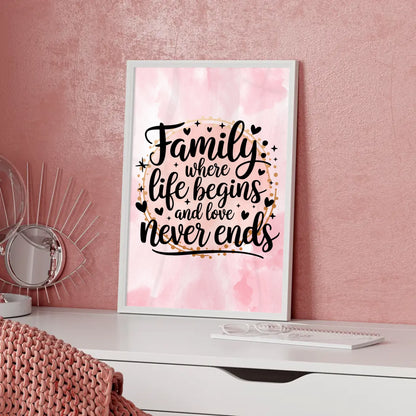 Poster mit Spruch Family where life begins and love never ends