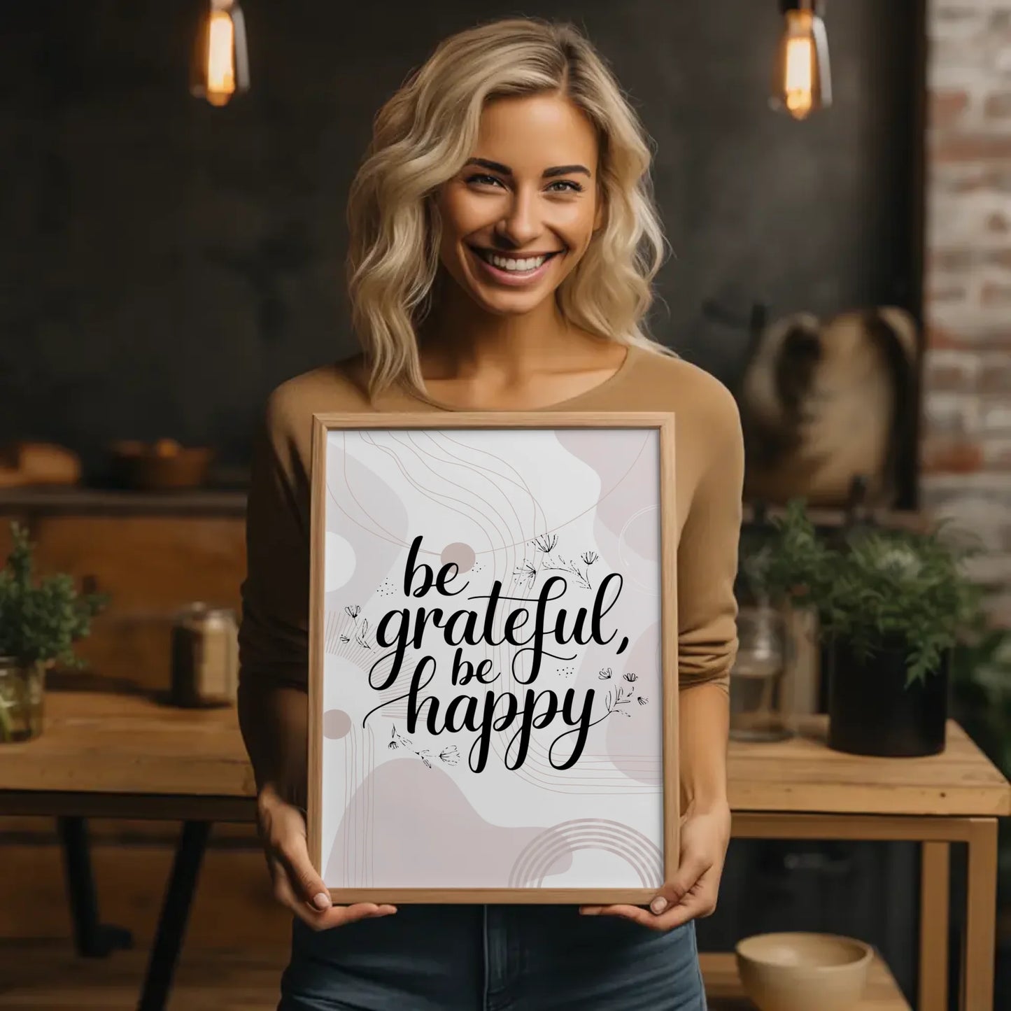Poster mit Spruch Be grateful be happy personalisierte Geschenke