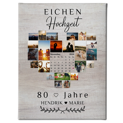Leinwand mit Kalender zum 80 Hochzeitstag Eichenhochzeit Geschenk