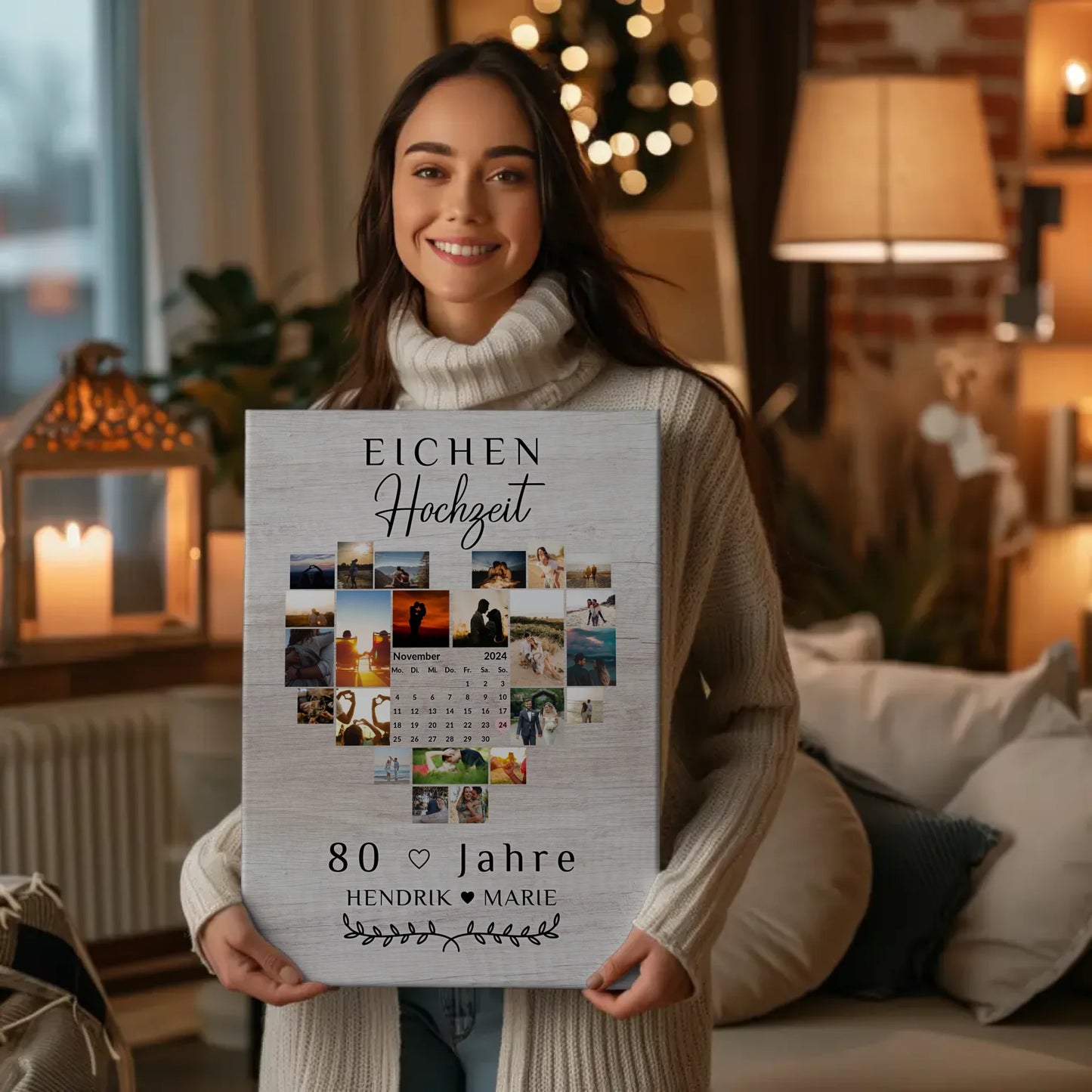 Leinwand mit Kalender zum 80 Hochzeitstag Eichenhochzeit Geschenk