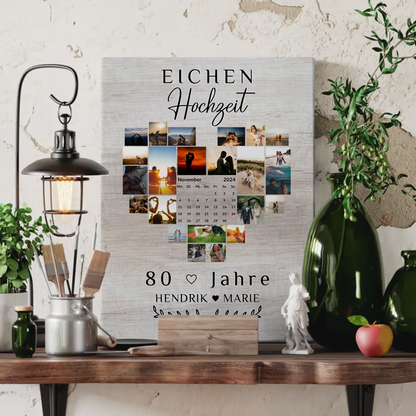 Leinwand mit Kalender zum 80 Hochzeitstag Eichenhochzeit Geschenk